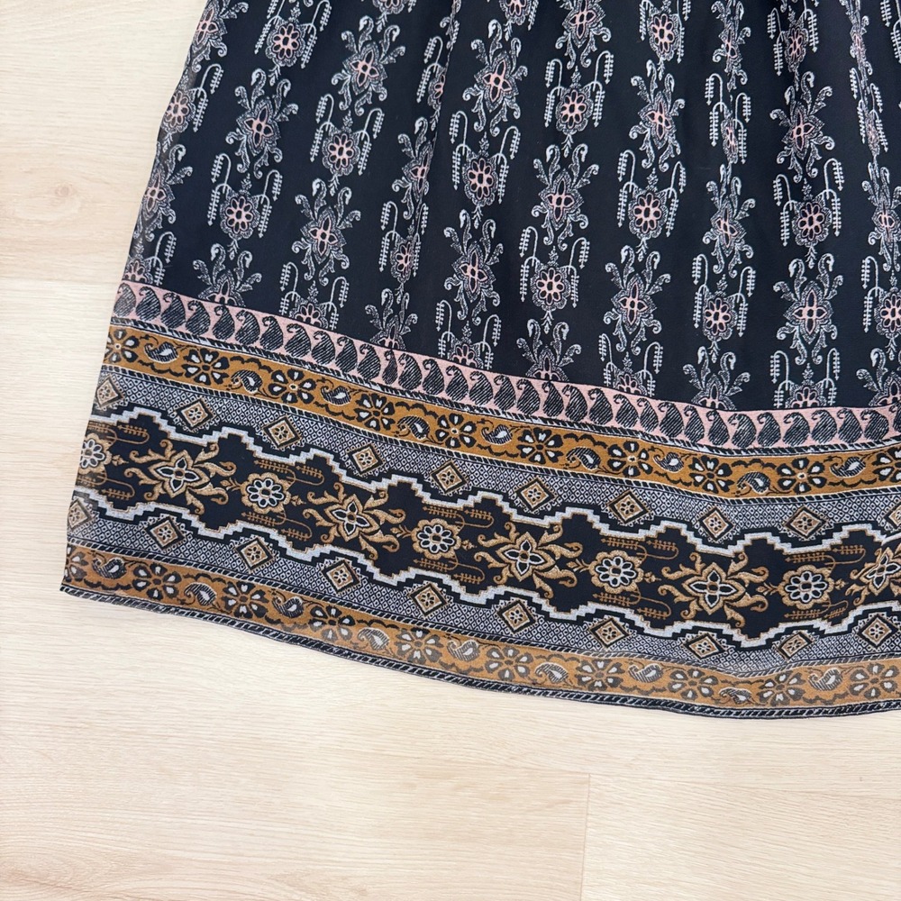 Madewell Long Sleeve Mini Dress Damask Print Allover Cinched Waist Blue 12 Boho - Picture 4 of 15